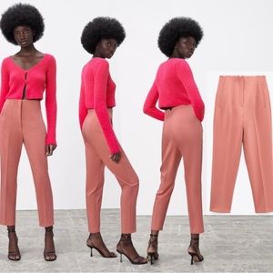 Zara rose pink high waisted pleated ankle pants Sz L